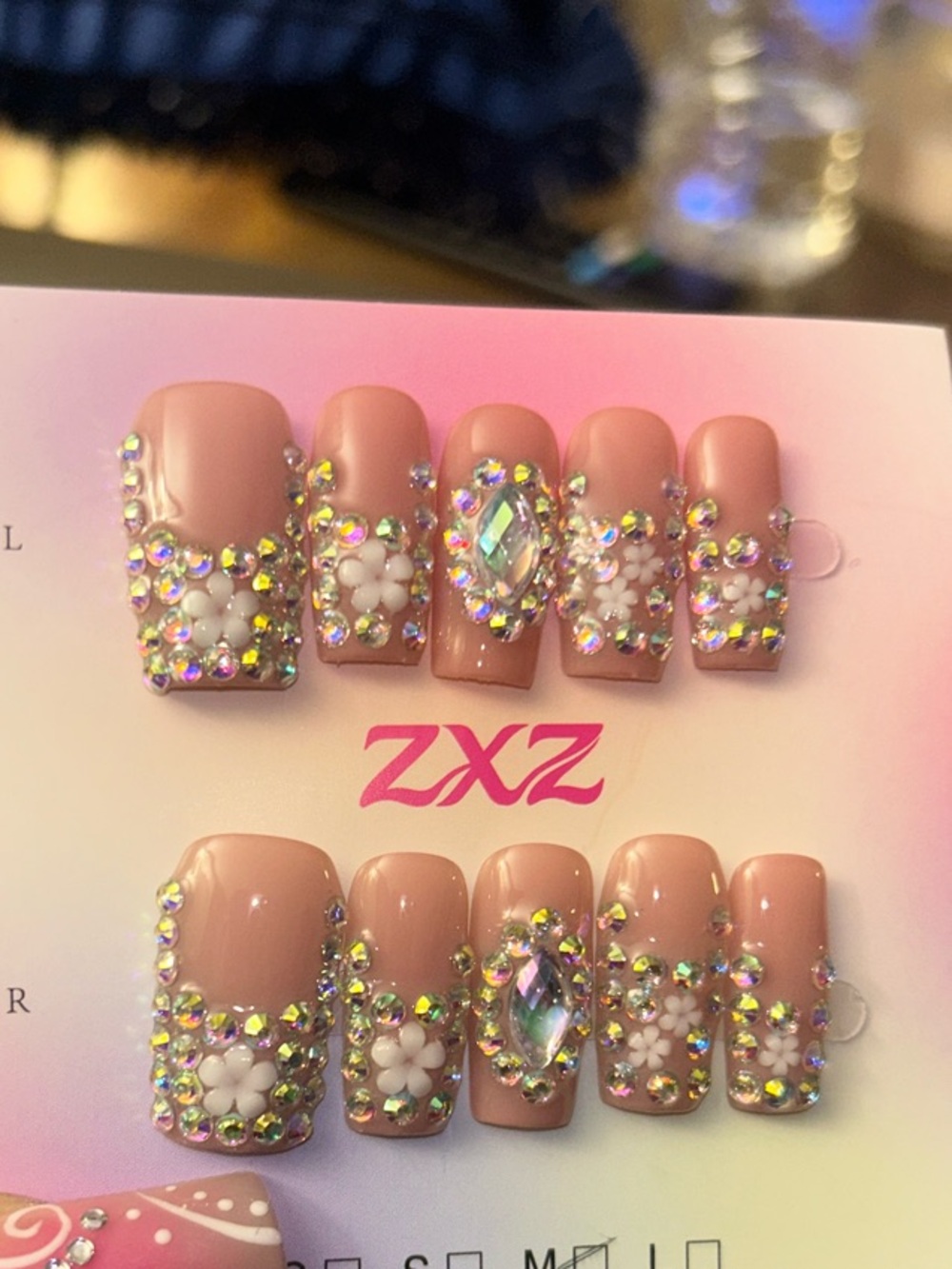 Rhinestone Embellished Pink Press-On Nails
